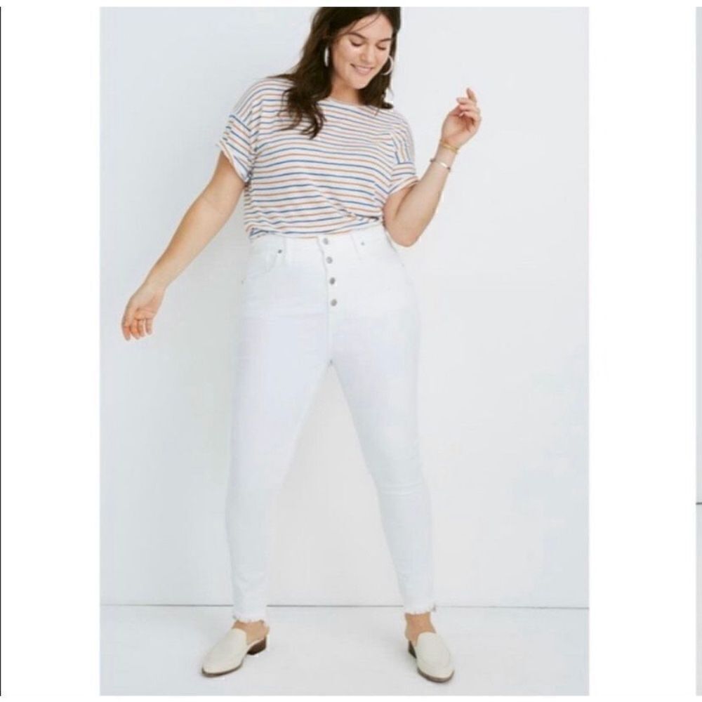 ‎Madewell 10” High Rise Skinny Frayed White Jeans NEW | 37